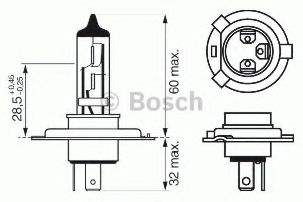 Лампа розжарювання H4 12V 60/55W LONGLIFE DAYTIME (вир-во Bosch)  арт. 1987302048